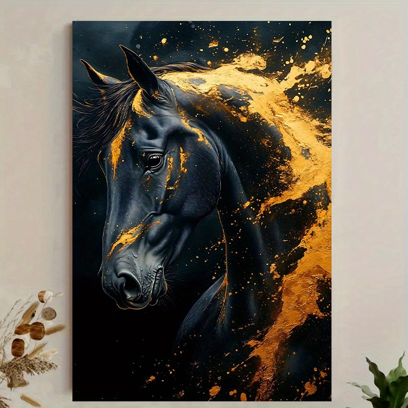 Canvas Wrap Ready - 1 Stück elegante schwarze Pferd-Leinwand-Wandkunst mit